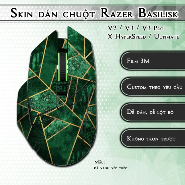 Skin dán chuột Razer Basilisk mẫu đá xanh xếp chéo