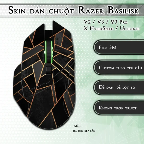 Skin dán chuột Razer Basilisk mẫu đá đen xếp lẫn