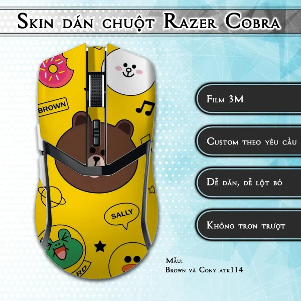 Skin dán chuột Razer Cobra Pro mẫu Brown và Cony atk114