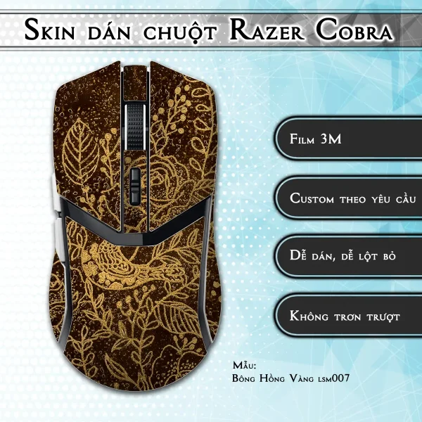 Skin dán chuột Razer Cobra Pro mẫu Bông Hồng Vàng lsm007