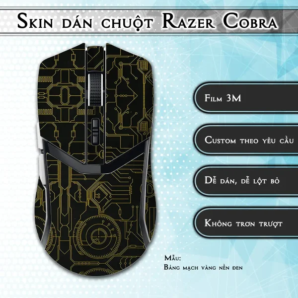 Skin dán chuột Razer Cobra Pro mẫu Bảng mạch vàng nền đen