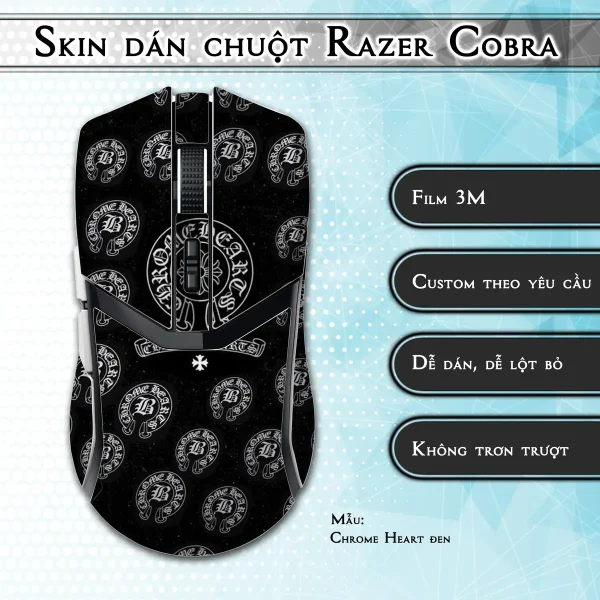 Skin dán chuột Razer Cobra Pro mẫu Chrome Heart đen
