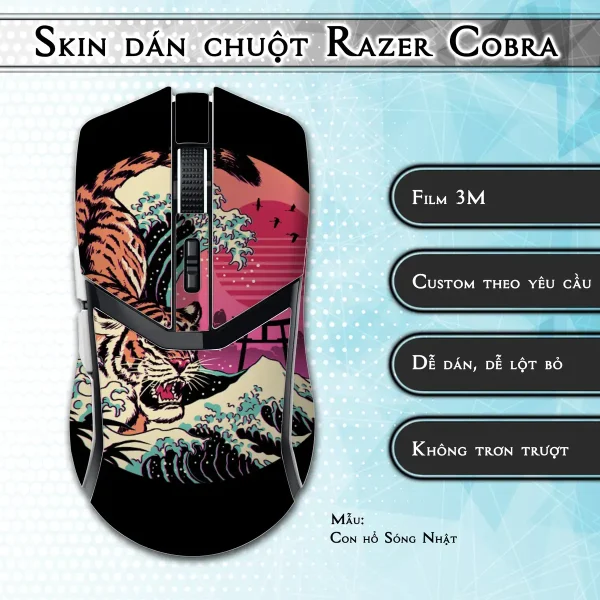 Skin dán chuột Razer Cobra Pro mẫu Con hổ Sóng Nhật