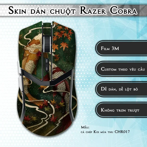 Skin dán chuột Razer Cobra Pro mẫu cá chép Koi mùa thu CHR017