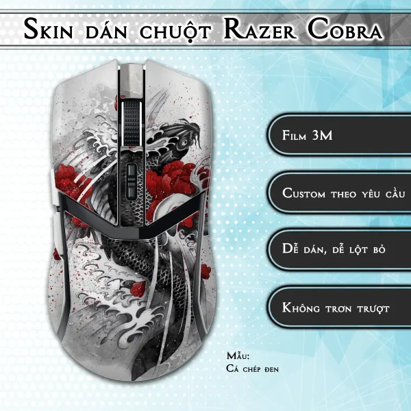 Skin dán chuột Razer Cobra Pro mẫu Cá chép đen