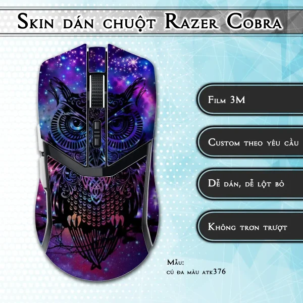 Skin dán chuột Razer Cobra Pro mẫu cú đa màu atk376