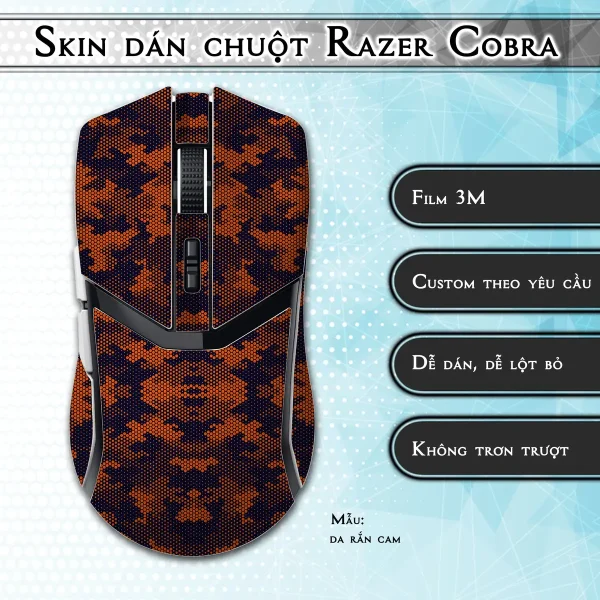 Skin dán chuột Razer Cobra Pro mẫu da rắn cam