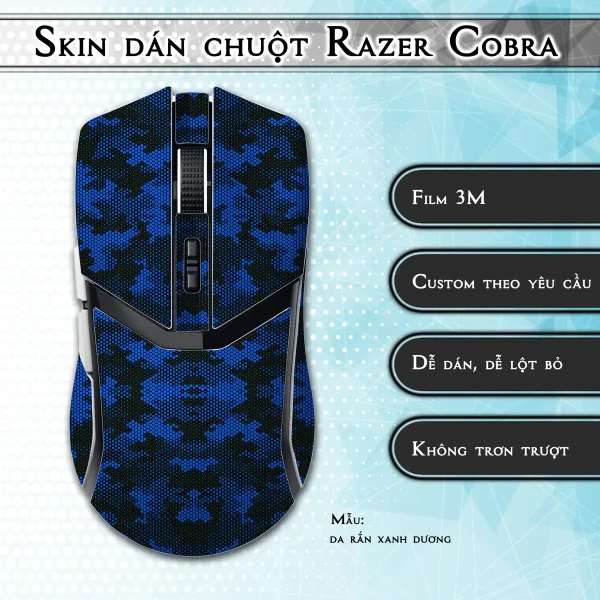 Skin dán chuột Razer Cobra Pro mẫu da rắn xanh dương