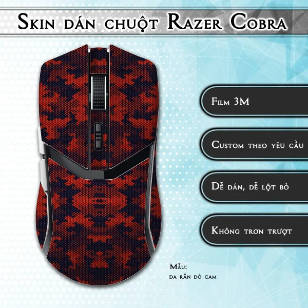 Skin dán chuột Razer Cobra Pro mẫu da rắn đỏ cam