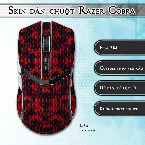 Skin dán chuột Razer Cobra Pro mẫu da rắn đỏ