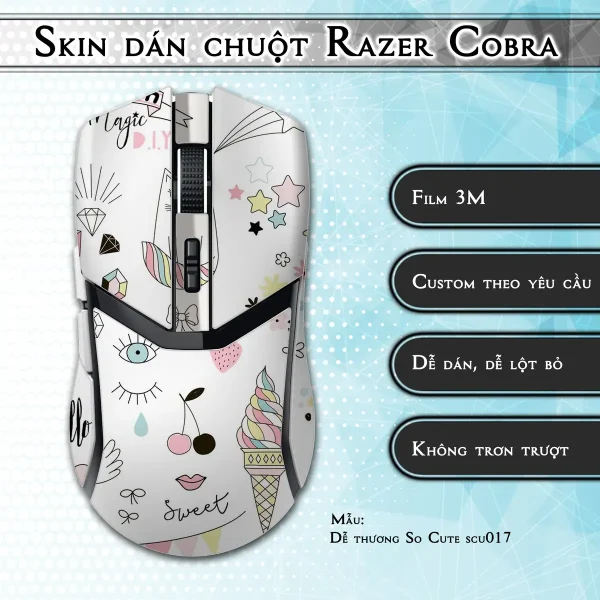 Skin dán chuột Razer Cobra Pro mẫu Dễ thương So Cute scu017