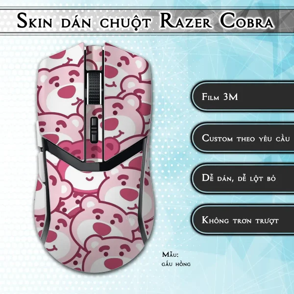 Skin dán chuột Razer Cobra Pro mẫu gấu hồng