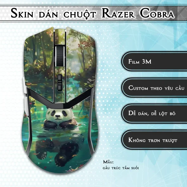 Skin dán chuột Razer Cobra Pro mẫu gấu trúc tắm suối