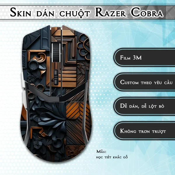 Skin dán chuột Razer Cobra Pro mẫu học tiết khắc gỗ