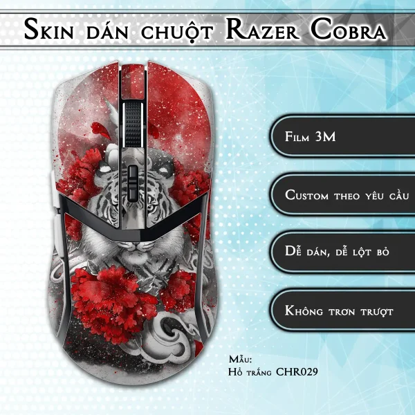 Skin dán chuột Razer Cobra Pro mẫu Hổ trắng CHR029