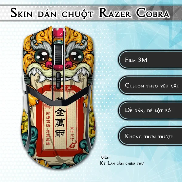 Skin dán chuột Razer Cobra Pro mẫu Kỳ Lân cầm chiếu thư