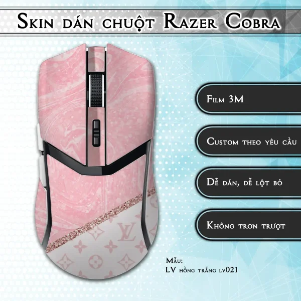 Skin dán chuột Razer Cobra Pro mẫu LV hồng trắng lv021