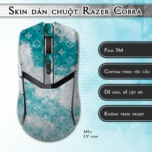 Skin dán chuột Razer Cobra Pro mẫu LV xanh