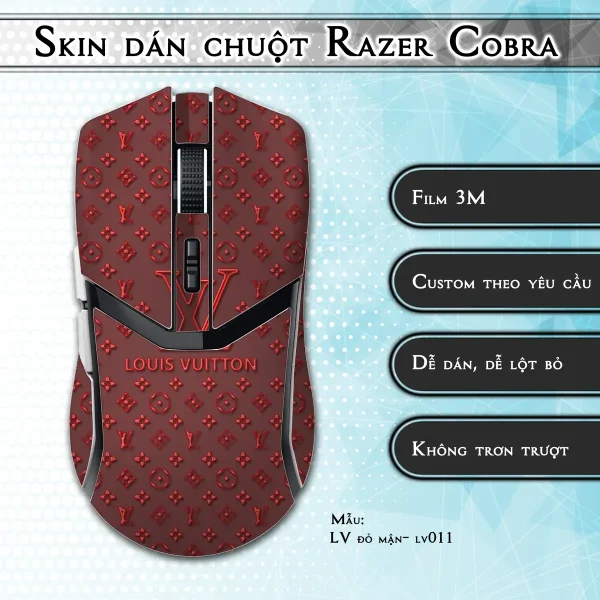 Skin dán chuột Razer Cobra Pro mẫu LV đỏ mận- lv011