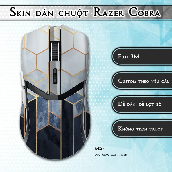 Skin dán chuột Razer Cobra Pro mẫu lục giác xanh đen
