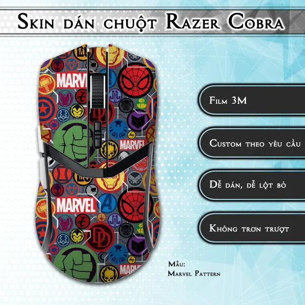 Skin dán chuột Razer Cobra Pro mẫu Marvel Pattern