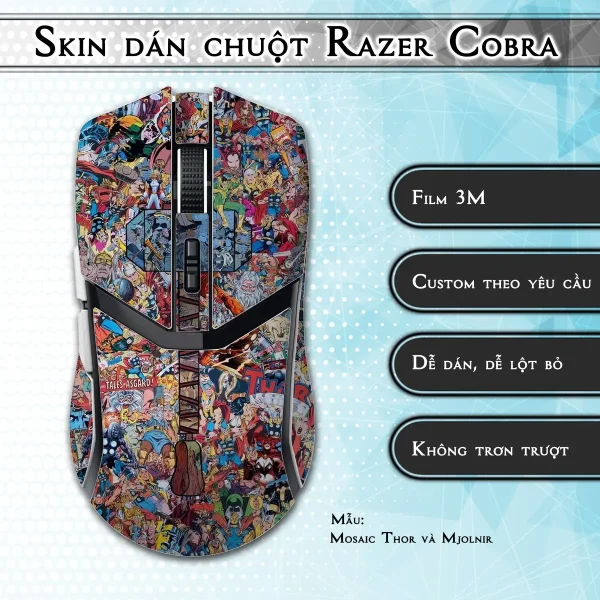 Skin dán chuột Razer Cobra Pro mẫu Mosaic Thor và Mjolnir