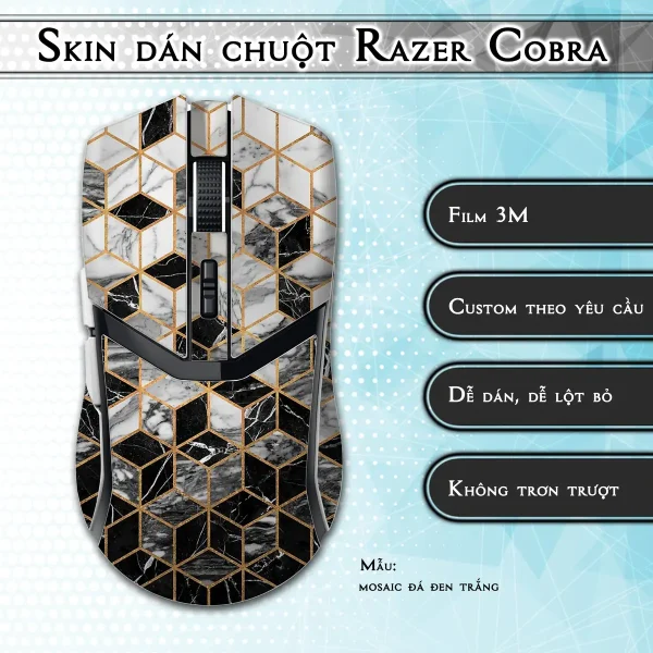 Skin dán chuột Razer Cobra Pro mẫu mosaic đá đen trắng