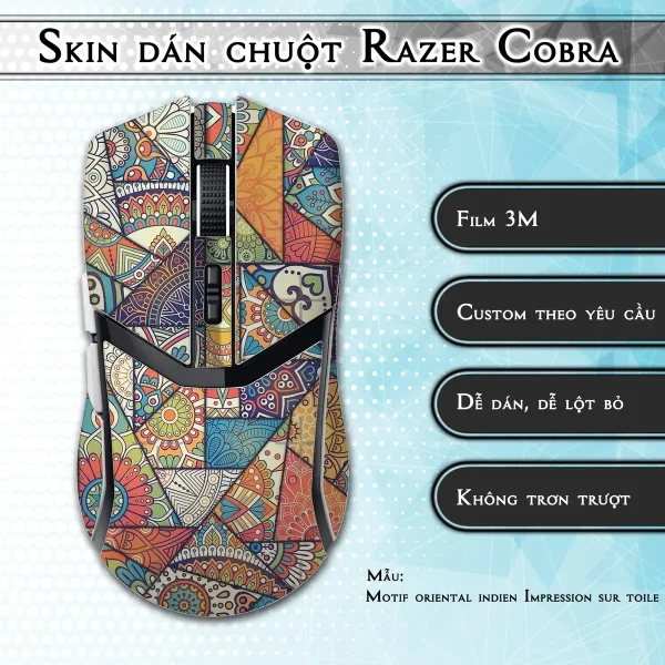 Skin dán chuột Razer Cobra Pro mẫu Motif oriental indien Impression sur toile