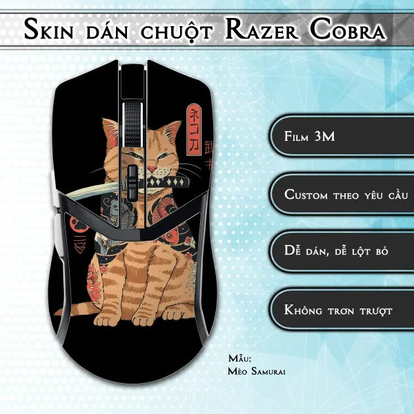 Skin dán chuột Razer Cobra Pro mẫu Mèo Samurai