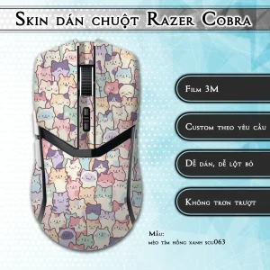 Skin dán chuột Razer Cobra Pro mẫu mèo tím hồng xanh scu063