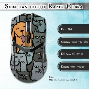 Skin dán chuột Razer Cobra Pro mẫu Mèo xám và chó cam scu064