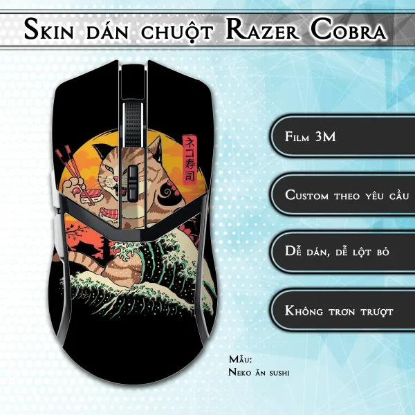 Skin dán chuột Razer Cobra Pro mẫu Neko ăn sushi