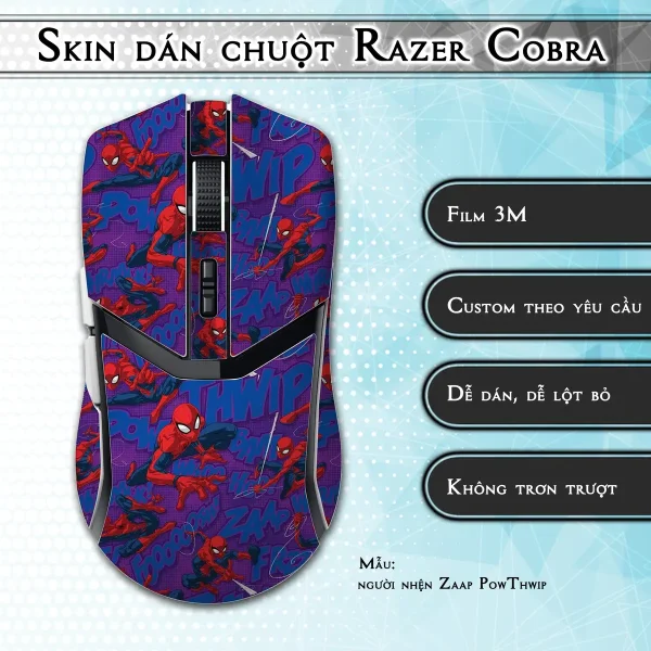 Skin dán chuột Razer Cobra Pro mẫu người nhện Zaap PowThwip