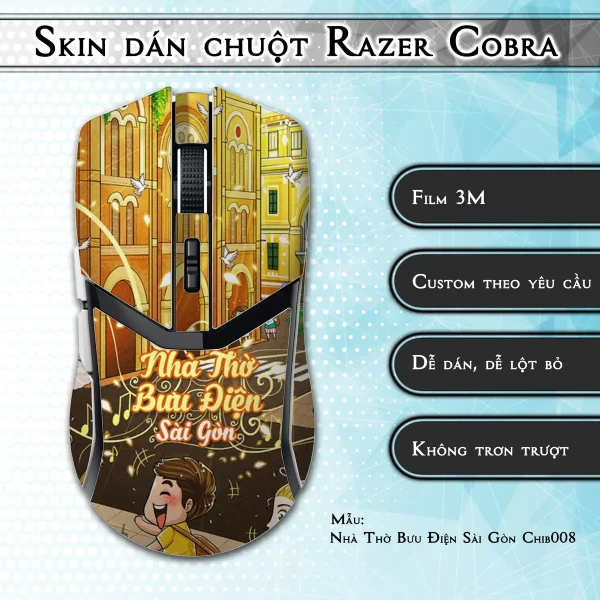 Skin dán chuột Razer Cobra Pro mẫu Nhà Thờ Bưu Điện Sài Gòn Chib008
