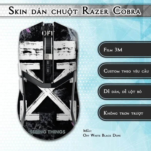 Skin dán chuột Razer Cobra Pro mẫu Off White Black Dope