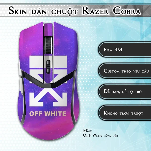 Skin dán chuột Razer Cobra Pro mẫu OFF White hồng tím