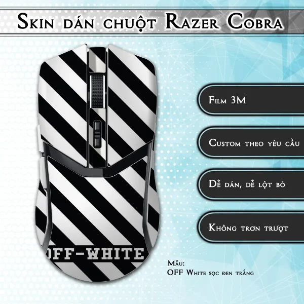Skin dán chuột Razer Cobra Pro mẫu OFF White sọc đen trắng