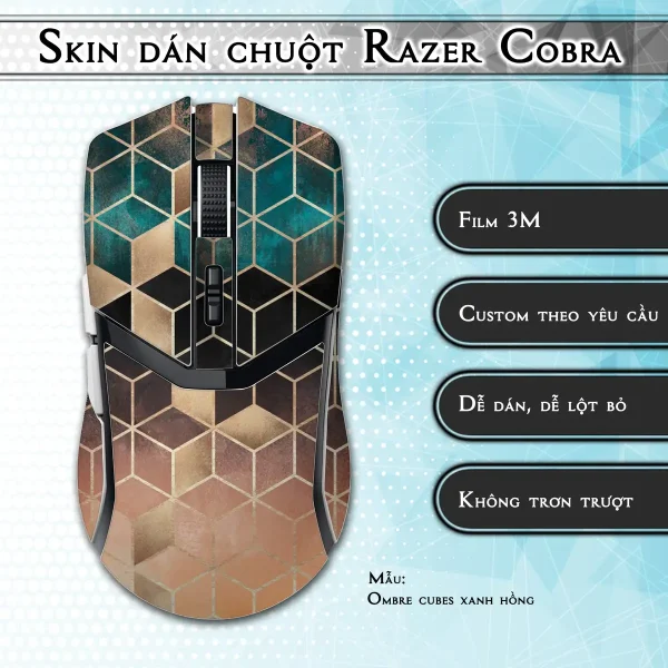 Skin dán chuột Razer Cobra Pro mẫu Ombre cubes xanh hồng