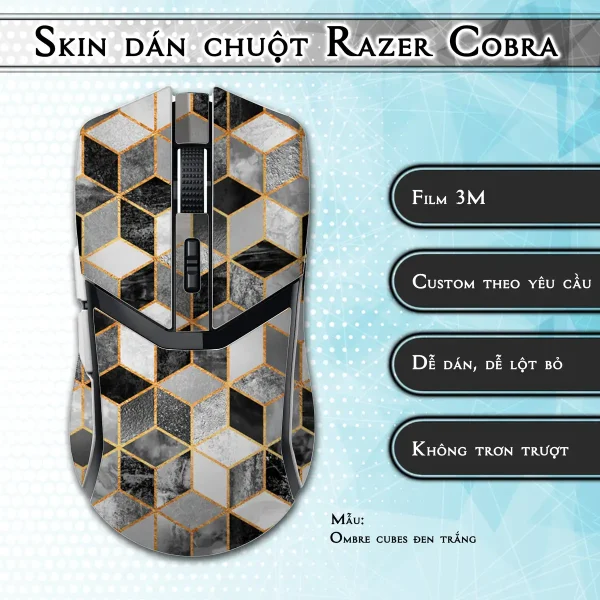 Skin dán chuột Razer Cobra Pro mẫu Ombre cubes đen trắng