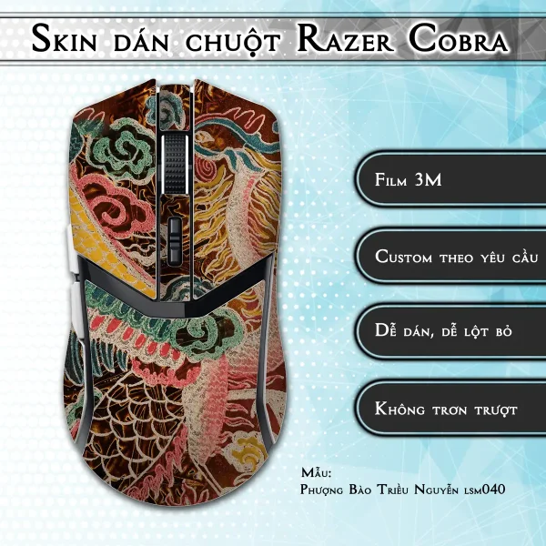 Skin dán chuột Razer Cobra Pro mẫu Phượng Bào Triều Nguyễn lsm040