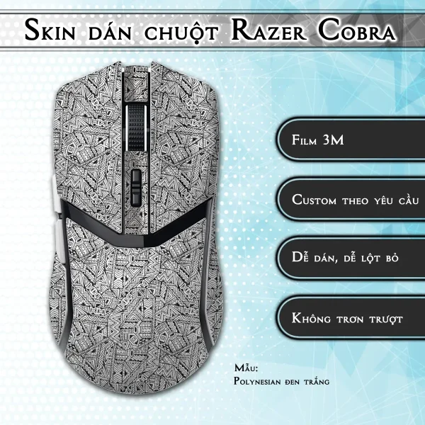 Skin dán chuột Razer Cobra Pro mẫu Polynesian đen trắng
