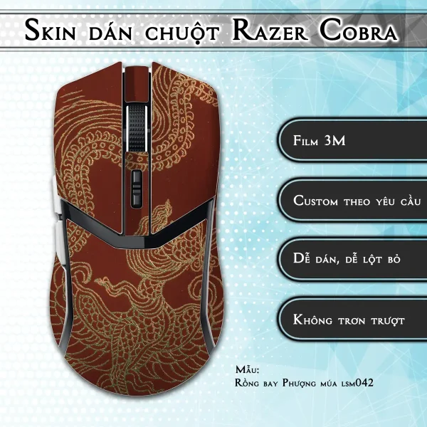 Skin dán chuột Razer Cobra Pro mẫu Rồng bay Phượng múa lsm042