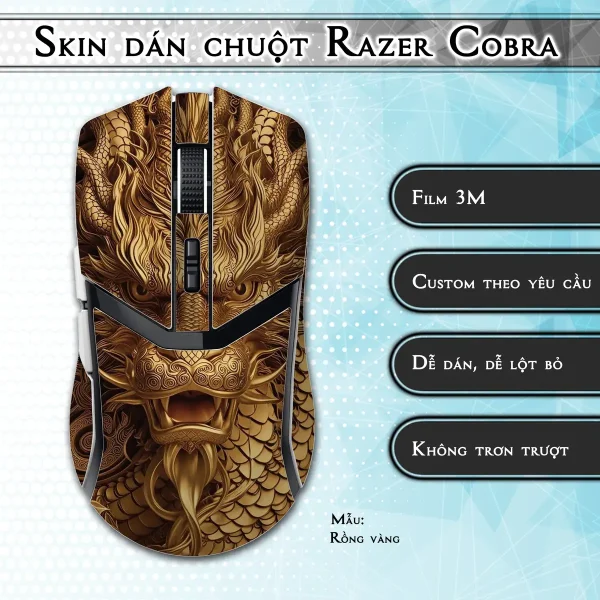 Skin dán chuột Razer Cobra Pro mẫu Rồng vàng