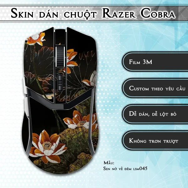 Skin dán chuột Razer Cobra Pro mẫu Sen nở về đêm lsm045
