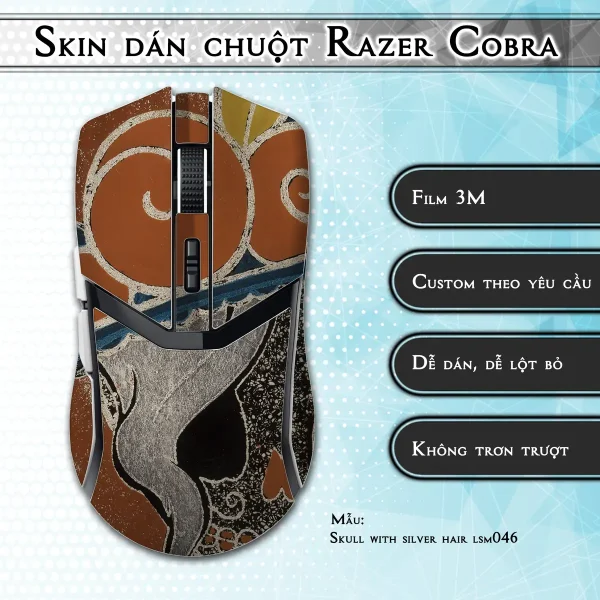 Skin dán chuột Razer Cobra Pro mẫu Skull with silver hair lsm046