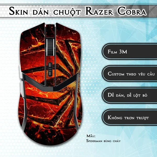 Skin dán chuột Razer Cobra Pro mẫu Spiderman bùng cháy
