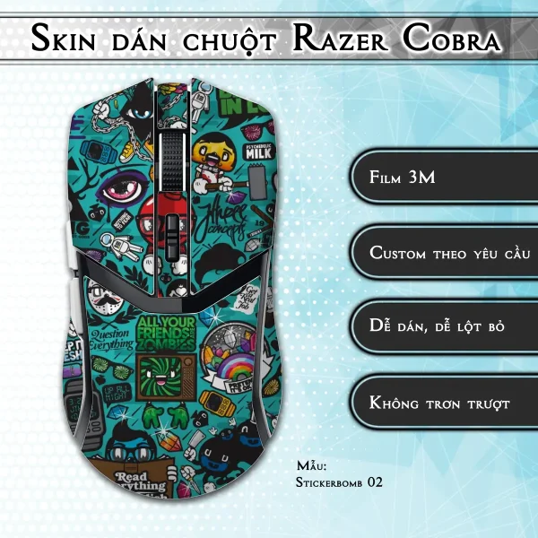 Skin dán chuột Razer Cobra Pro mẫu Stickerbomb 02