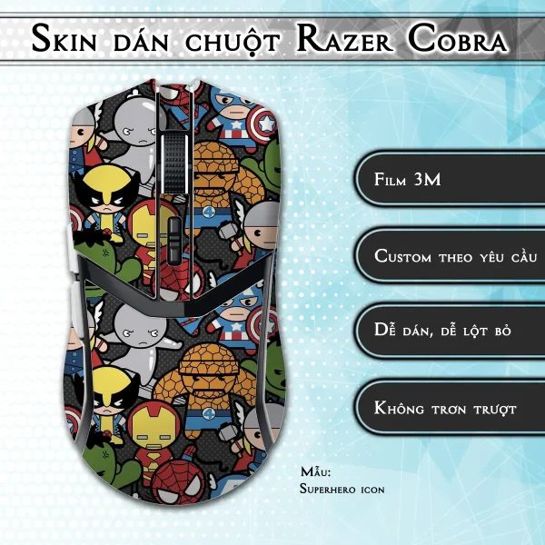 Skin dán chuột Razer Cobra Pro mẫu Superhero icon