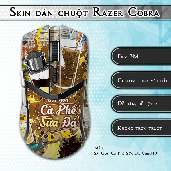 Skin dán chuột Razer Cobra Pro mẫu Sài Gòn Cà Phê Sữa Đá Chib010