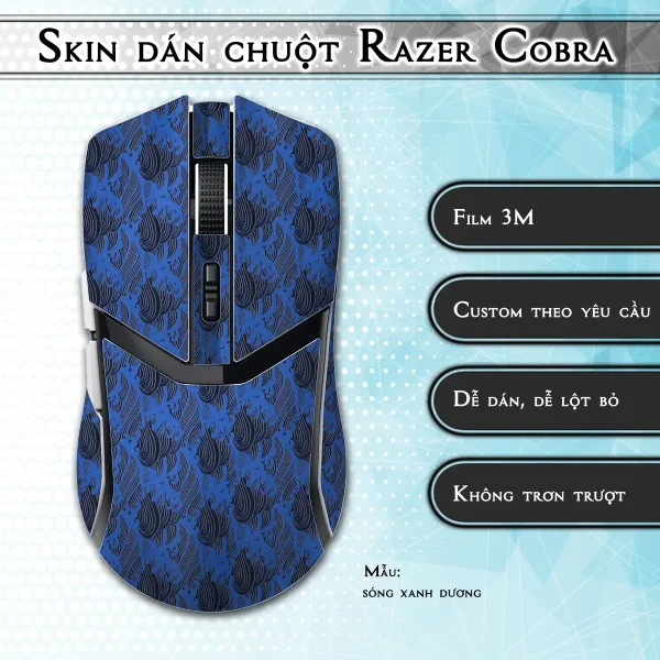 Skin dán chuột Razer Cobra Pro mẫu sóng xanh dương